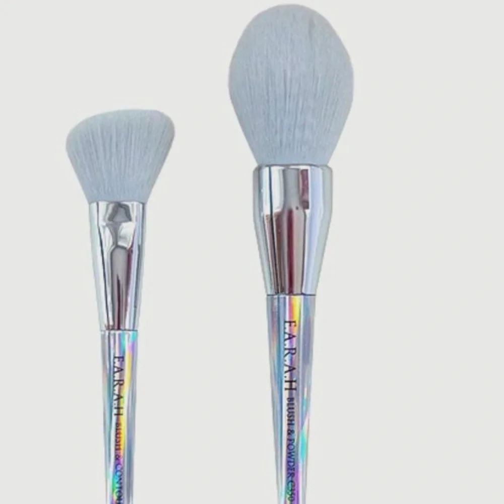 F.A.R.A.H 2 Holographic Duo Silver Makeup Brush Set Powder Contour Blush Brushes